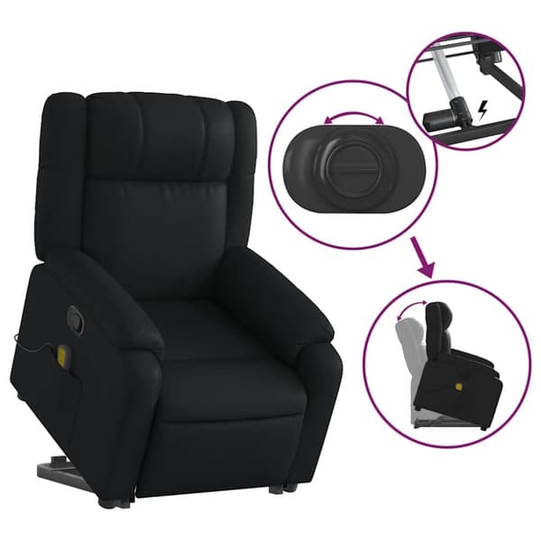 vidaXL Massagefåtölj med uppresningshjälp svart konstläder