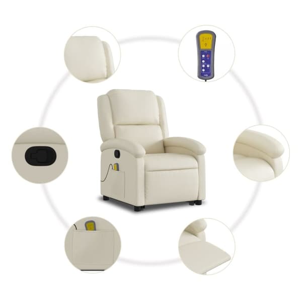 vidaXL Massagefåtölj med uppresningshjälp gräddvit konstläder