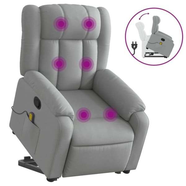 vidaXL Massagefåtölj med uppresningshjälp ljusgrå tyg