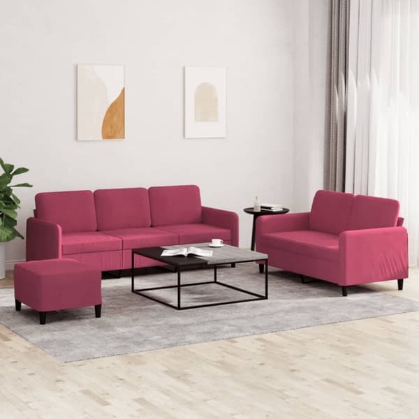vidaXL sofasæt 3 dele velour vinrød
