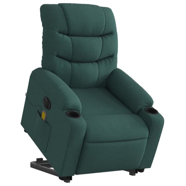 vidaXL Elektrisk massagefåtölj med uppresningshjälp mörkgrön tyg
