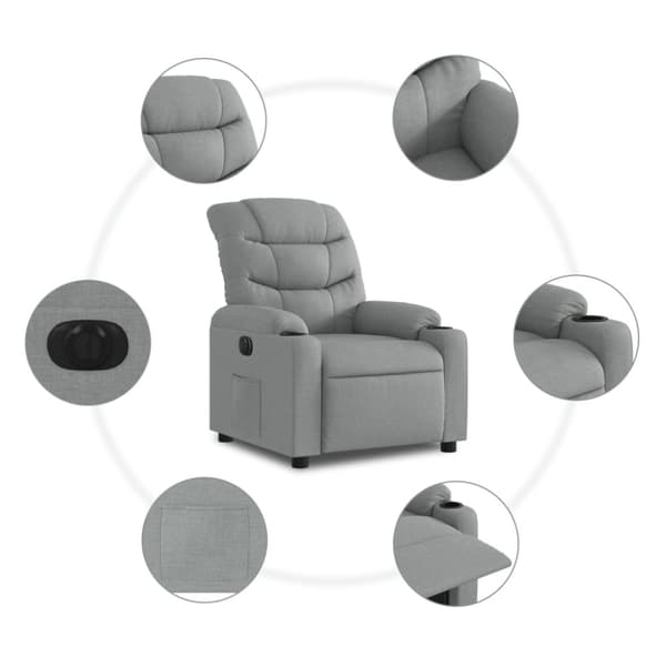vidaXL Elektrisk reclinerfåtölj ljusgrå tyg