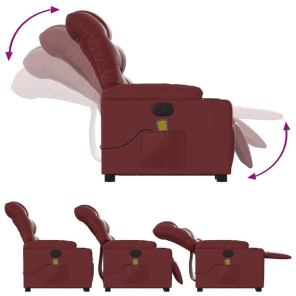 vidaXL Massagefåtölj med uppresningshjälp vinröd konstläder