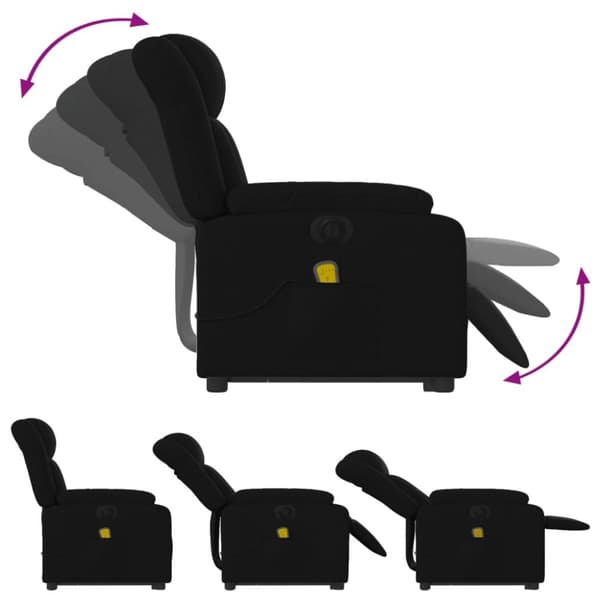 vidaXL Elektrisk massagefåtölj med uppresningshjälp svart tyg