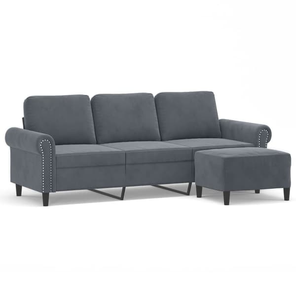 vidaXL 3-sitssoffa med fotpall mörkgrå 180 cm sammet