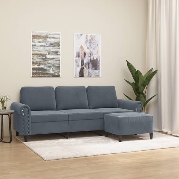 vidaXL 3-personers sofa med fodskammel 180 cm velour mørkegrå
