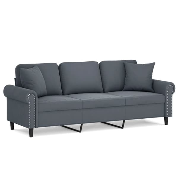 vidaXL 3-personers sofa med pyntepuder 180 cm velour mørkegrå