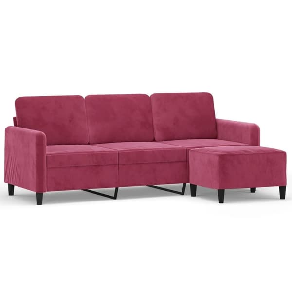 vidaXL 3-sitssoffa med fotstöd vinröd 180 cm sammet