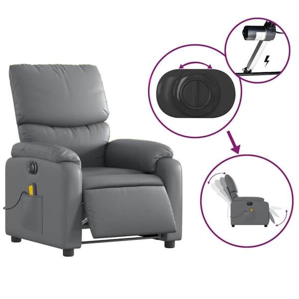 vidaXL Elektrisk massagefåtölj grå konstläder
