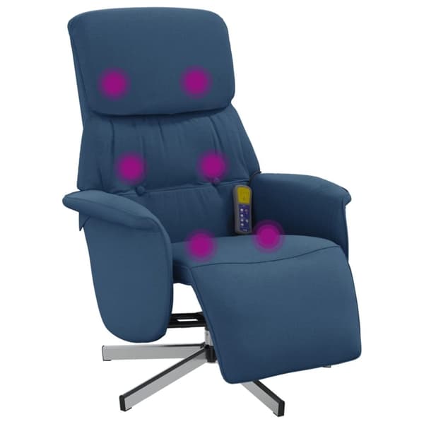 vidaXL Massagefåtölj med fotstöd blå tyg