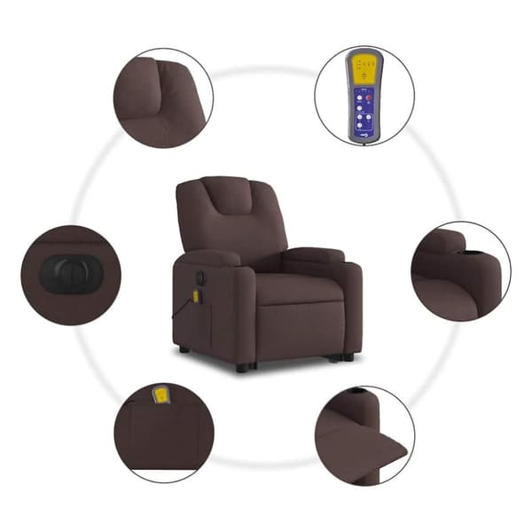 vidaXL Elektrisk massagefåtölj med uppresningshjälp mörkbrun tyg