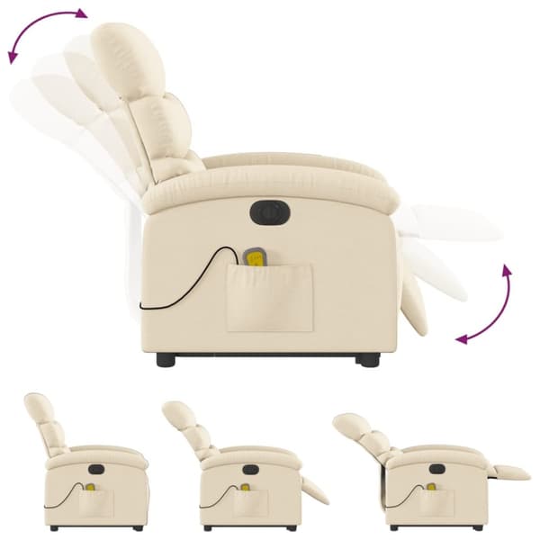 vidaXL Elektrisk massagefåtölj med uppresningshjälp gräddvit tyg