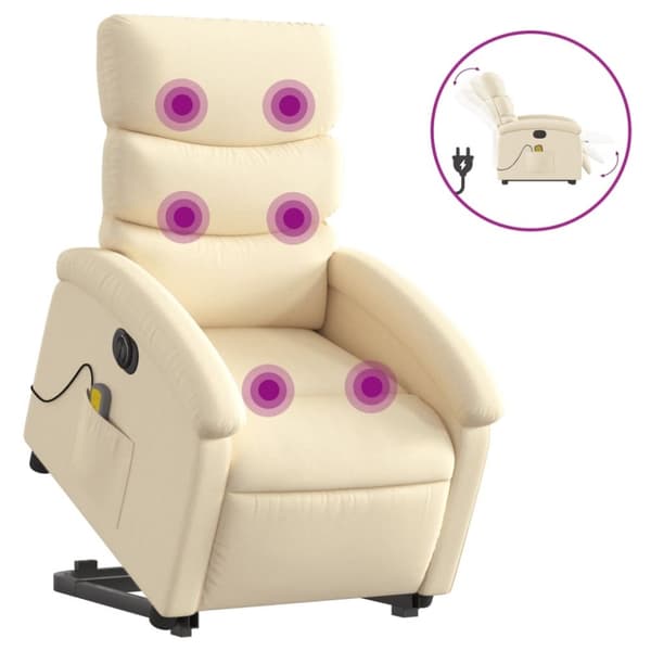 vidaXL elektrisk massagestol med løftefunktion cremefarvet