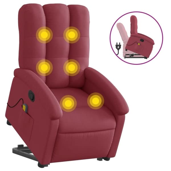 vidaXL Massagefåtölj med uppresningshjälp vinröd tyg