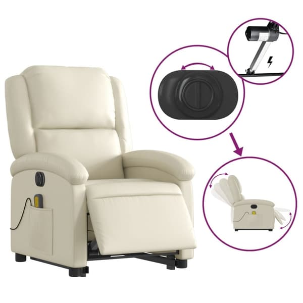 vidaXL Massagefåtölj med uppresningshjälp gräddvit konstläder