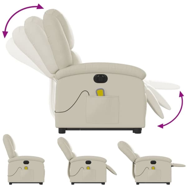 vidaXL Massagefåtölj med uppresningshjälp gräddvit konstläder