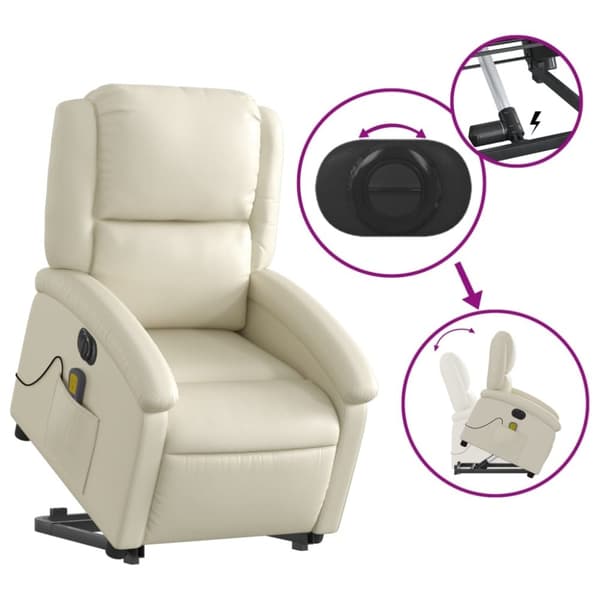 vidaXL Massagefåtölj med uppresningshjälp gräddvit konstläder