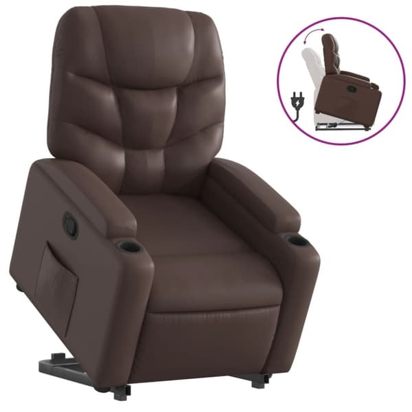 vidaXL Reclinerfåtölj med uppresningshjälp brun konstläder