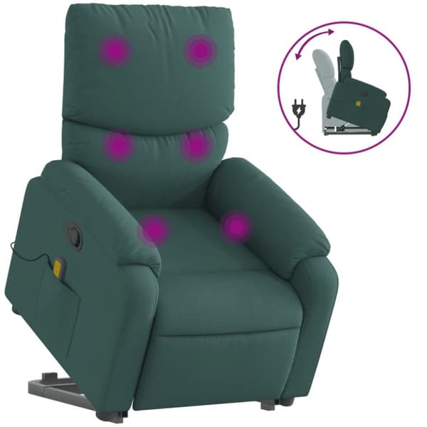 vidaXL Massagefåtölj med uppresningshjälp mörkgrön tyg