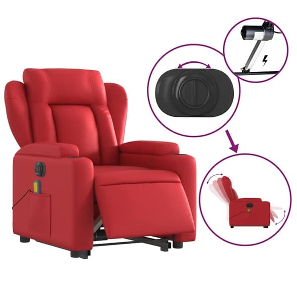 vidaXL Massagefåtölj med uppresningshjälp röd konstläder