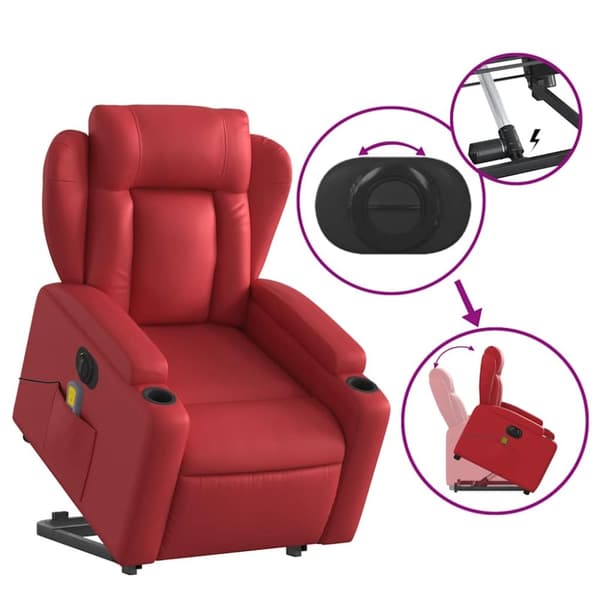 vidaXL Massagefåtölj med uppresningshjälp röd konstläder