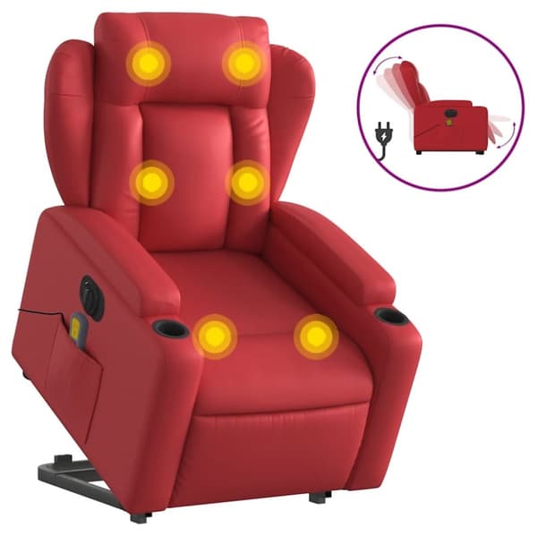 vidaXL Massagefåtölj med uppresningshjälp röd konstläder