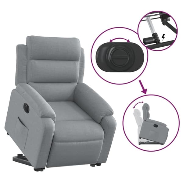 vidaXL Elektrisk reclinerfåtölj med uppresningshjälp ljusgrå tyg