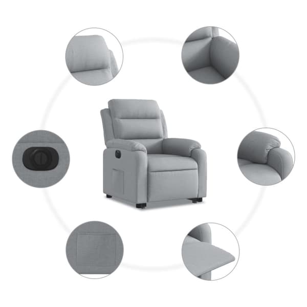 vidaXL Elektrisk reclinerfåtölj med uppresningshjälp ljusgrå tyg