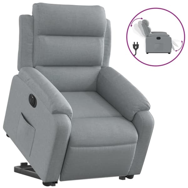 vidaXL Elektrisk reclinerfåtölj med uppresningshjälp ljusgrå tyg