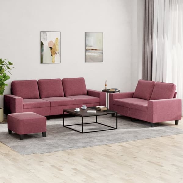 vidaXL sofasæt 3 dele stof vinrød