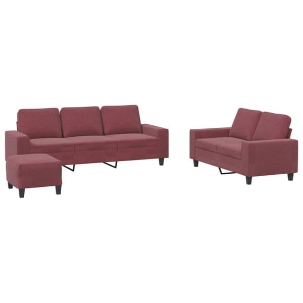 vidaXL sofasæt 3 dele stof vinrød