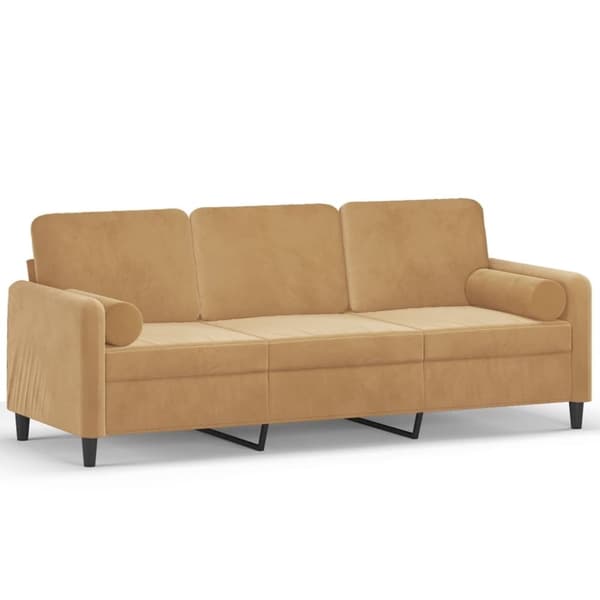 vidaXL 3-sitssoffa med prydnadskuddar brun 180 cm sammet