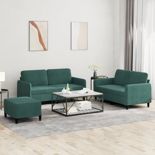 vidaXL sofasæt 3 dele velour mørkegrøn