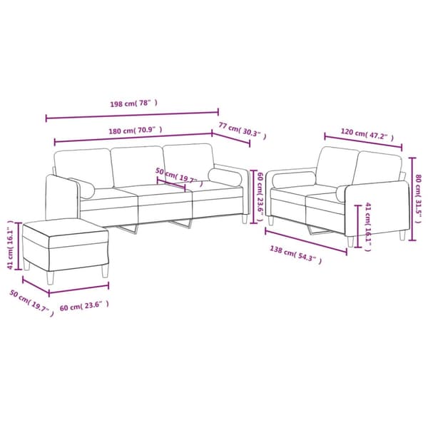 vidaXL sofasæt 3 dele med puder velour sort