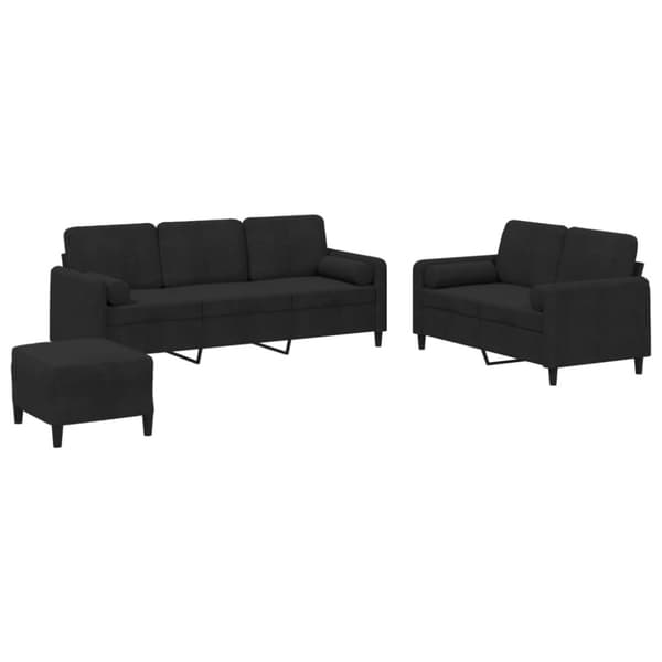 vidaXL sofasæt 3 dele med puder velour sort