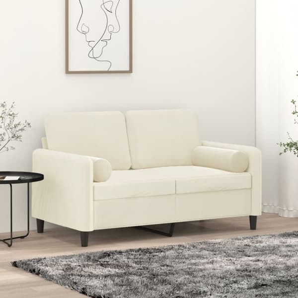 vidaXL 2-sitssoffa med prydnadskuddar gräddvit 120 cm sammet