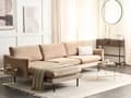 Miniatyrbilde 2 av 11: Hjørnesofa Beige Fløyel 4-seter Svarte ben Polstrede sete- og ryggputer Moderne Retro Stue