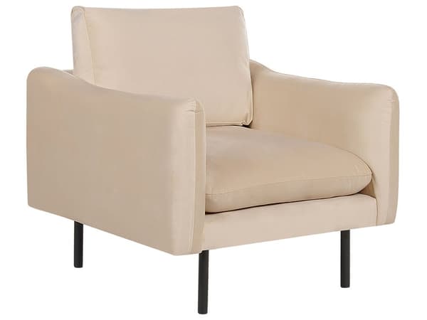Sofagruppe Beige Fløyel 3-seter sofa Lenestol Fotskammel Polstrede sete- og ryggputer Svarte ben Moderne Retro Stue Sittegruppe
