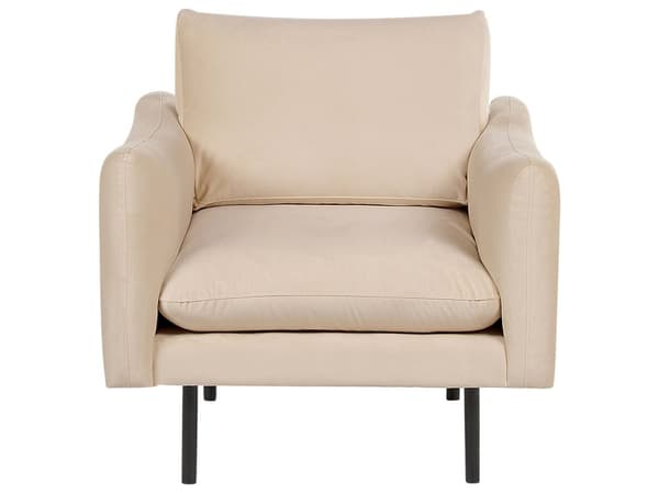 Sofagruppe Beige Fløyel 3-seter sofa Lenestol Fotskammel Polstrede sete- og ryggputer Svarte ben Moderne Retro Stue Sittegruppe