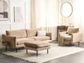 Miniatyrbilde 2 av 11: Sofagruppe Beige Fløyel 3-seter sofa Lenestol Fotskammel Polstrede sete- og ryggputer Svarte ben Moderne Retro Stue Sittegruppe