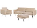 Miniatyrbilde 1 av 11: Sofagruppe Beige Fløyel 3-seter sofa Lenestol Fotskammel Polstrede sete- og ryggputer Svarte ben Moderne Retro Stue Sittegruppe