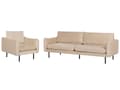 Miniatyrbilde 1 av 11: Sofagruppe Beige Fløyel 3-seters sofa Lenestol Polstrede sete- og ryggputer Svarte ben Moderne Retro Stue Sittegruppe Sofasett
