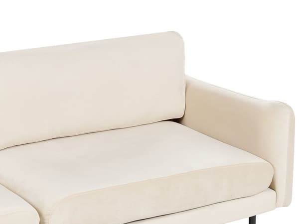 Sohva vaalea beige kolmelle samettiverhoilu alumiinijalat pehmusteet moderni retro