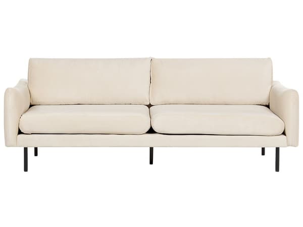 Sohva vaalea beige kolmelle samettiverhoilu alumiinijalat pehmusteet moderni retro