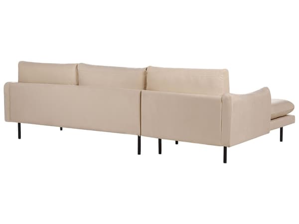 Kulmasohva beige neljälle samettiverhoilu alumiinijalat pehmusteet moderni retro