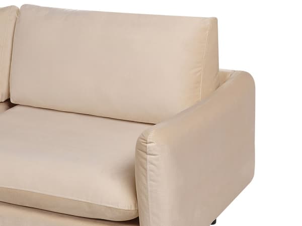 Kulmasohva beige neljälle samettiverhoilu alumiinijalat pehmusteet moderni retro