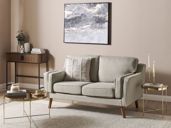 Soffa 3-sits Beige Tyg Ben i Ekträ Klassiskt Vardagsrum Mid-century Retro-stil Vardagsrum