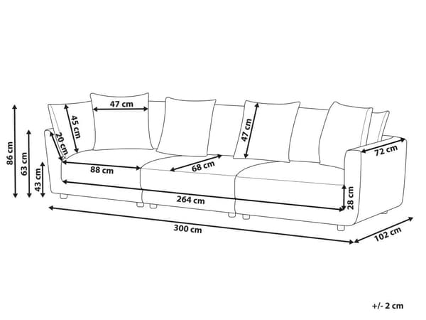 Soffa 3-sitsig Off-White Polyestertyg Klädsel Soffa Fotpall Extra Kuddar Vardagsrum