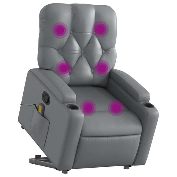 vidaXL Massagefåtölj med uppresningshjälp Grå konstläder