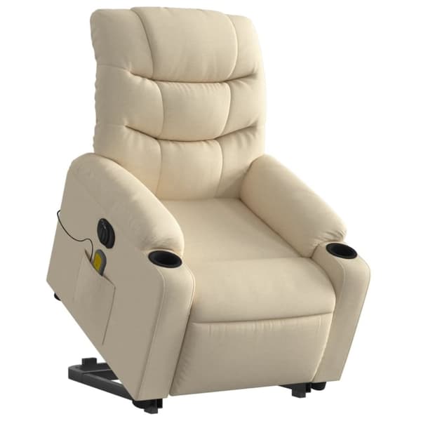 vidaXL Elektrisk massagefåtölj med uppresningshjälp gräddvit tyg